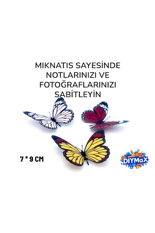 Kelebek Buzdolabı Magneti 3 Lü Set Dekoratif Renkli Kelebek Mıknatıslı Buzdolabı Süsü 3