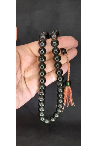 Anemore Collection Çubuk Kehribar Tesbih Koyu Yeşil Küre Kesim T-419 Hediyelik