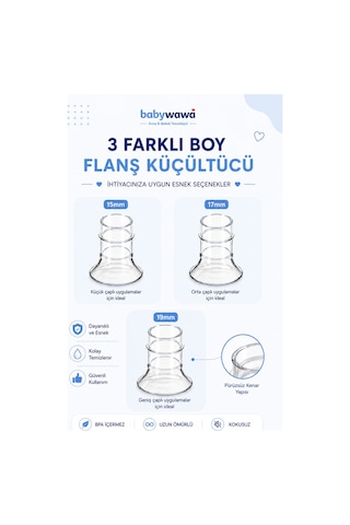 Babywawa Göğüs Pompası Kalkanı Silikon Flanş Küçültücü 15-17-19 mm