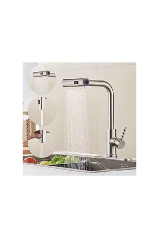 Rena Design Çok Modlu Inox Mutfak Evye Bataryasi Mat Gri Musluk Spiralli Çek Birak Başlik Yağmurlama