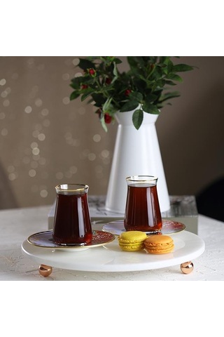 Akayev Mermer Beyaz 30 CM Rose Gold Boncuk Ayaklı Yuvarlak Sunuml