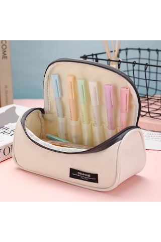 Tuomeng Yeni Kore Tarzı Basit Düz Renk Büyük Kapasiteli Çok Fonksiyonlu Yastık Kalem Kutusu