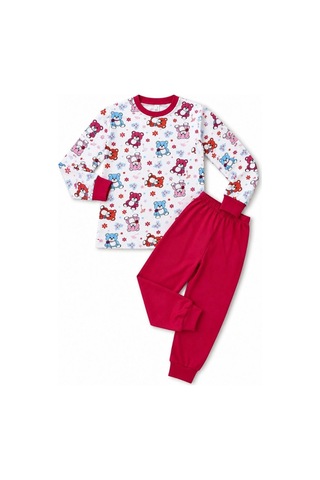 Ertaş Trend Store Kız Çocuk Premium Penye Ayıcık Desenli Uzun Kollu Pijama Takımı 2-11 Yaş - Kırmızı Çok Renkli