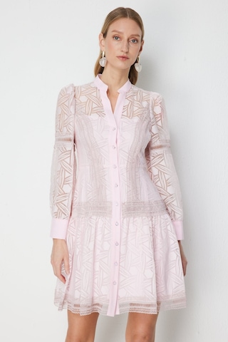 Ekol Kadın Hakim Yaka Desenli Mini Elbise 6130 Pembe