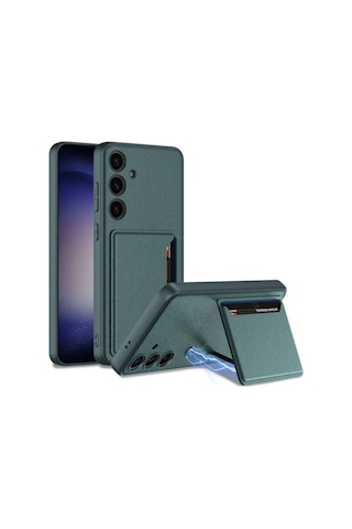 Galaxy S24 Plus Suni Deri Arka Yüzey Zore Kartlıklı Kıpta Silikon Kapak Yeşil