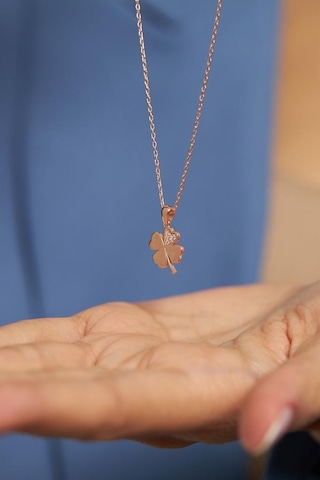 Roza Silver Zirkon Taşlı Rose Dört Yapraklı Yonca Gümüş Kolye