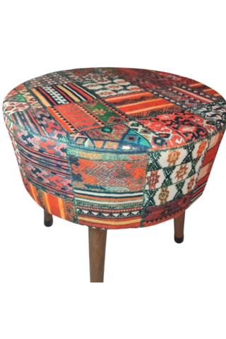 Ustaagac Puf Koltuk Bench Tabure Anadolu Kilim Motif - Ahşap Ayaklı Ceviz