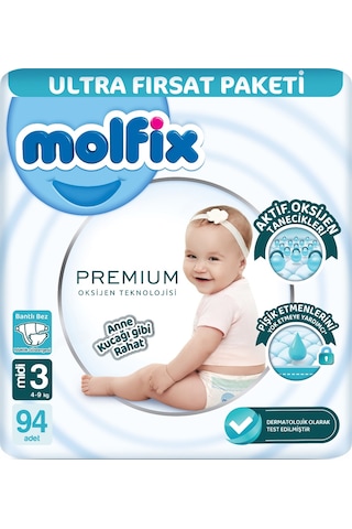 Molfix Premium Bebek Bezibeden:3 4-9kg Midi Ultrafırsat 94 Adet