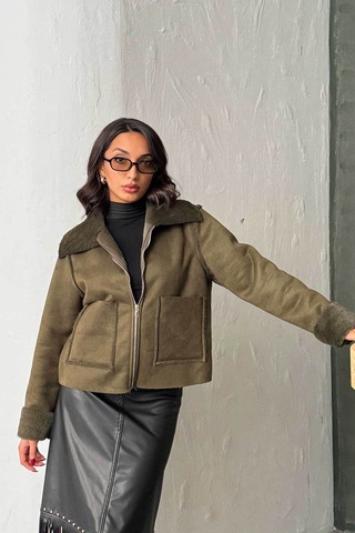 Verymoda Süet Tavşan Lamine Mont F2027 Haki