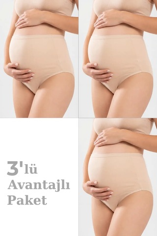 Terrien Premium 3'lü Paket Kadın Ten Rengi Pamuklu Likralı Külot Günlük Model Gebe Giyim Fonksiyonel