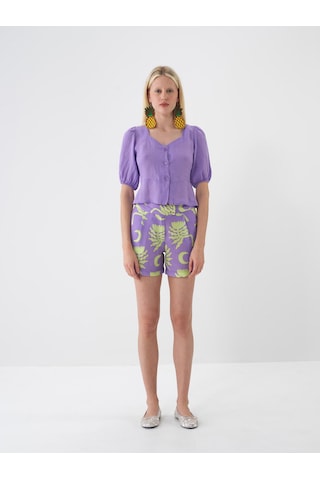 Xint Lila %100 Keten Regular Fit Bluz 751075
