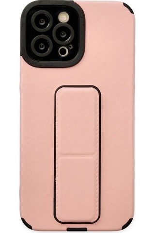 Apple, Uyumlu iPhone 12 Pro Max Kılıf Mega Standlı Silikon - Pudra