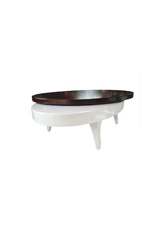 Döner Orta sehpa OVAL RUS TARZ Model Kayın Retro Ayak  Mdf Tabla Parlak Beyaz füme cam El Yapım