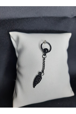 Mryart Yaprak Desen Unisex Çelik Küpe Siyah