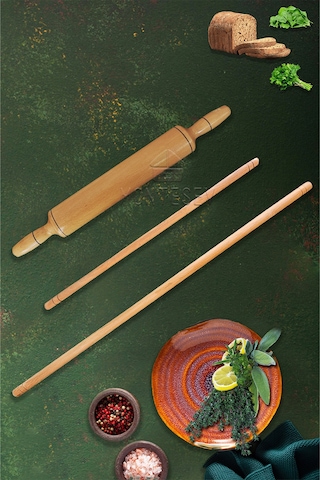 Zümrüt Serisi Ahşap Hamur Açma Oklavası Merdanesi 3 Lü Set Znt2