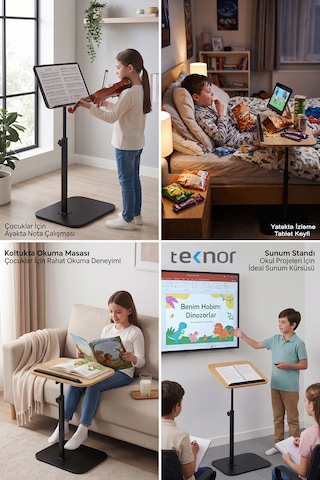 Teknor Ayarlanabilir Laptop Sehpası Mdf Tablalı Ayaklı Portatif Sehpa 30x40 Ebat Meşe