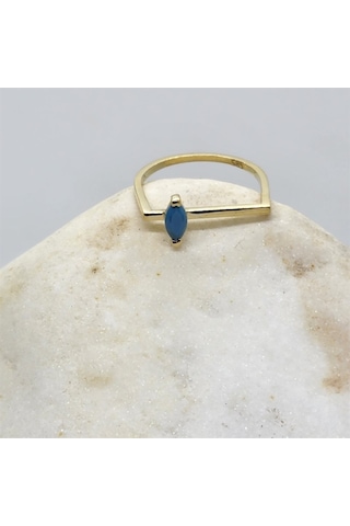 Ahududu 0,40Ct Mekik Firuze Taşlı Kare Kol Tasarım 14 Ayar Altın 552950130