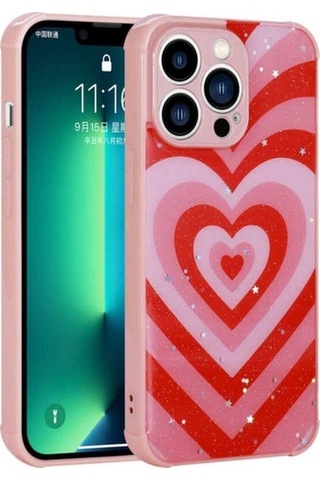 Apple Uyumlu iPhone 12 Pro Kılıf Simli Desenli Kamera Korumalı Parlak Zore Popy Kapak Kalp