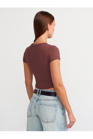 Dilvin Düğme Detaylı Crop Top Kahve