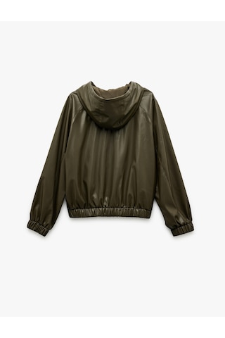 Koton Fermuarlı Cepli Uzun Kollu Kapüşonlu Crop Suni Deri Bomber Ceket Yeşil 6wak20016ew Yeşil