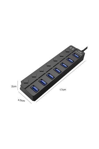 H-507 7 Port Usb 3.0 Hub Çoklayıcı Işıklı Açma Kapama Düğmeli Splitter Windows Uyumlu Çoğaltıcı Switch 5 Gb