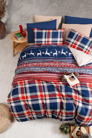 Lastikli Çarşaflı Çift Kişilik Nevresim Takımı Cerf Kırmızı-lacivert Kırmızı - Lacivert