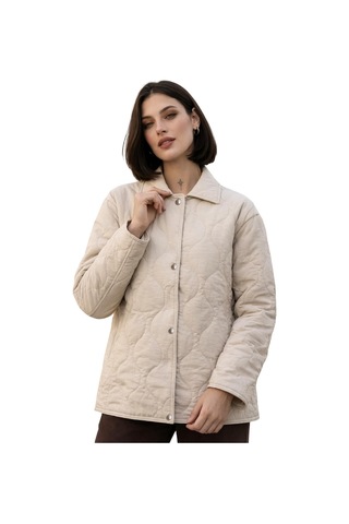 Kadın Desenli Çıtçıtlı Çift Cepli Oversize Kapitone Ceket-391 Taş
