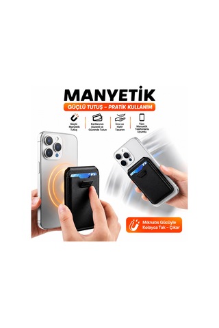 Magsafe Cüzdan Kartlık Güçlü Manyetik Standlı Telefon Kartlığı İphone Uyumlu Deri Cüzdan Siyah-14912