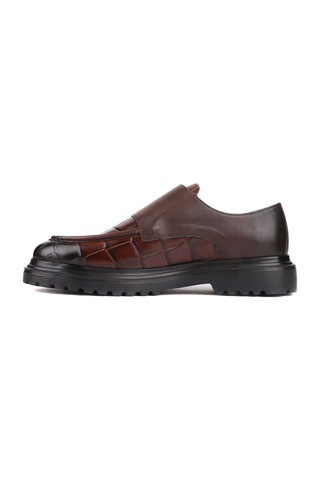 Shoetyle - Kahverengi Croco Deri Tokalı Erkek Klasik Ayakkabı 250-1616-762-kahverengi Kahverengi