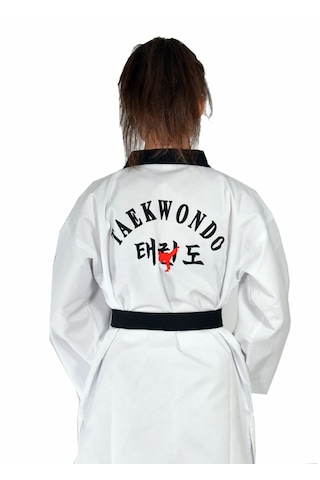 Fitilli Siyah Yaka Taekwondo Elbisesi Beyaz