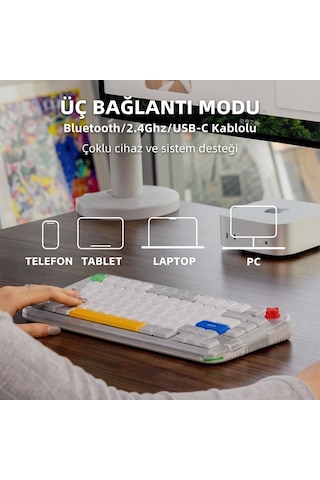 Nuphy Kick75 Tri-mode Low Profile Custom Mekanik Oyuncu Klavyesi Tape Gray-silver Nano