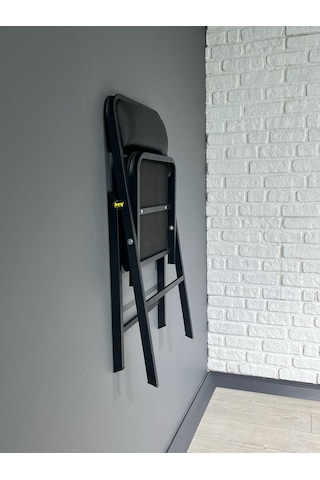 Hey 4'lü Katlanır Kamp Sandalyesi Piknik Sandalyesi Siyah Deri Siyah