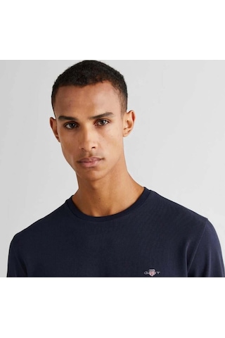 Gant Erkek Lacivert Slim Fit Bisiklet Yaka T-shirt-11247 Lacivert
