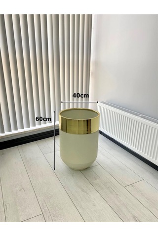 Dekoratif Gold Darbuka Beyaz Saksı 60cm
