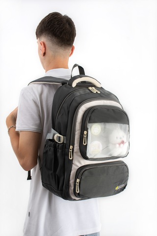 Ventis Qualty Okul Çantası Su Geçirmez Klinkır Kumaş Unisex Sırt Çantası Model 1g Açık Gri - Siyah