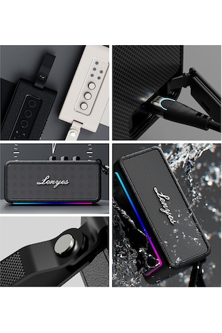 Lenyes S876 Supreme Serisi Rgb Işıklı Taşınabilir Su Geçirmez Tws Bluetooth Hoparlör V5.3 45w Siyah