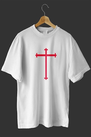 Noıssey -wed Haç Tasarım Baskılı Oversize T-shirt Tişört Beyaz