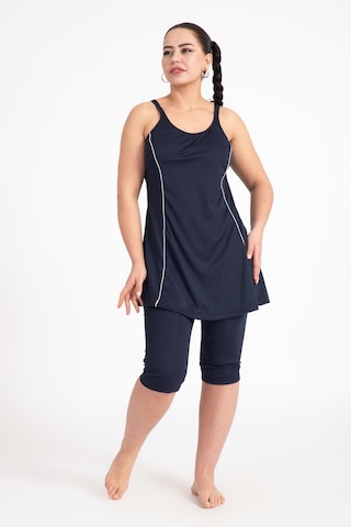 Kadın 502 Büyük Beden Şeritli Taytlı Elbise Mayo Lacivert-lacivert 31561 - 1 Lacivert