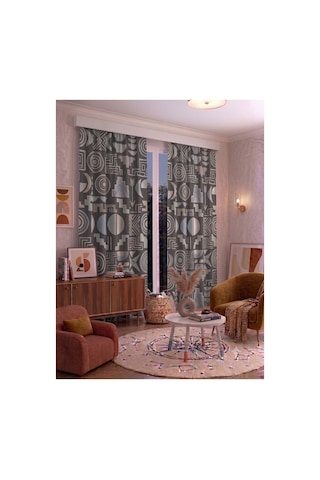 Modern Geometrik Desenli Fon Perdesi 100 X 250 Cm 1 Kanat Dekoratif Dijital Baskılı Premium Salon Oturma Odası Yatak Odası Pencere Perdesi Gri