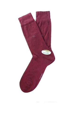 Morven Erkek Bordo Bambu Berk Noktalı Desenli Uzun Çorap Bordo