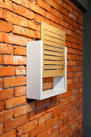 Modem Saklama Kutusu Sürgülü Yukarı Açılır 35 X 35 Çizgili Meşe