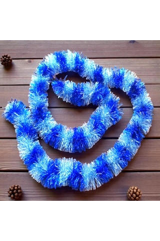 2 Metre Gümüş Mavi Boyun Simi Yılbaşı Süsleme Yumuşak Boyun Garlandı Yılbaşı Ağacı Süsleri