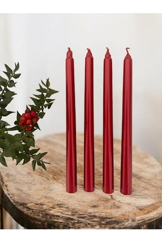 Denic 2 li Metalik Kırmızı ve İnci Beyaz  Şamdan Mum  Konik Mum