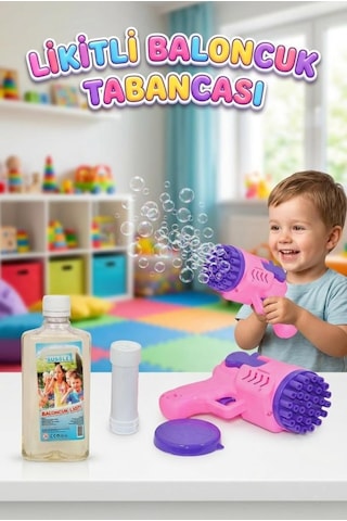 Köpük Baloncuk Makinası 3 Parçalı Yanında 500ml Baloncuk Likiti Hediyeli Eğlenceli Oyun Seti Mor