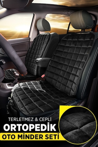 Premium Cepli Ortopedik Oto Koltuk Oto Koltuk Kılıf Seti - Ön 2 Koltuk Set - Siyah