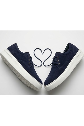 Growish Gd0465 Hakiki Nubuk Deri Günlük Rahat Kullanım Erkek Sneaker Koşu Yürüyüş Spor Ayakkabısı Lacivert - Beyaz
