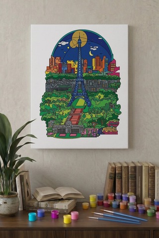 Eyfel Kulesi Desenli Mandala Tuval Boyama Seti 40x50 Cm