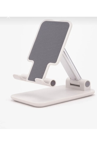 Ayarlanabilir Telefon Standı Katlanabilir Masaüstü Tutucu Kaymaz Silikon Tabanlı Metal Gövdeli Stand Beyaz