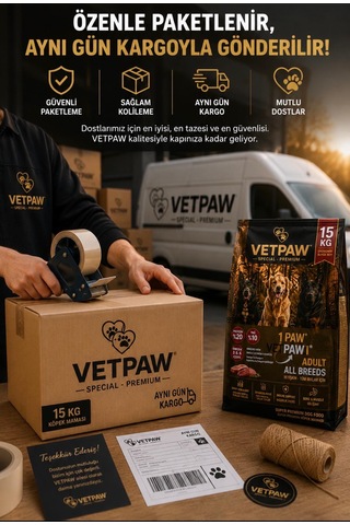 Vetpaw Kuzu Etli Yetişkin Köpek Maması Yüksek Proteinli Premium Kuru Mama 15 KG