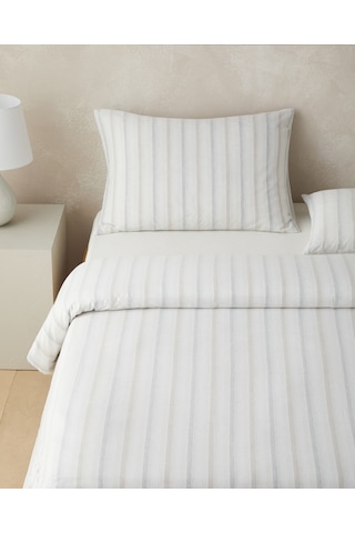 English Home Glint Stripes İpliği Boyalı Çift Kişilik Çarşaflı Nevresim Takımı 200x220 Cm Bej-gri Bej-gri